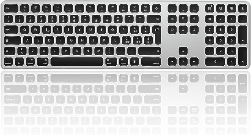 seenda Vezeték Nélküli Billentyűzet Mac-hez - Háttérvilágítás, USB és Type-C Vevőegység, AZERTY Francia Kiosztás, Újratölthető, Apple iMac/M