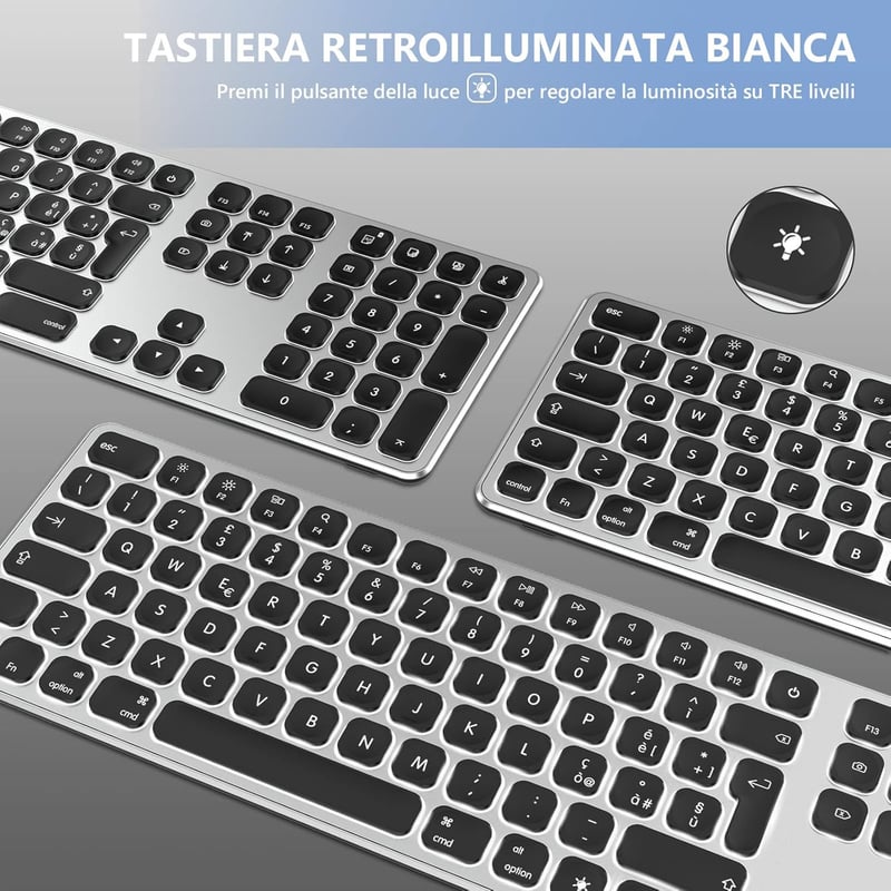 seenda Vezeték Nélküli Billentyűzet Mac-hez - Háttérvilágítás, USB és Type-C Vevőegység, AZERTY Francia Kiosztás, Újratölthető, Apple iMac/M