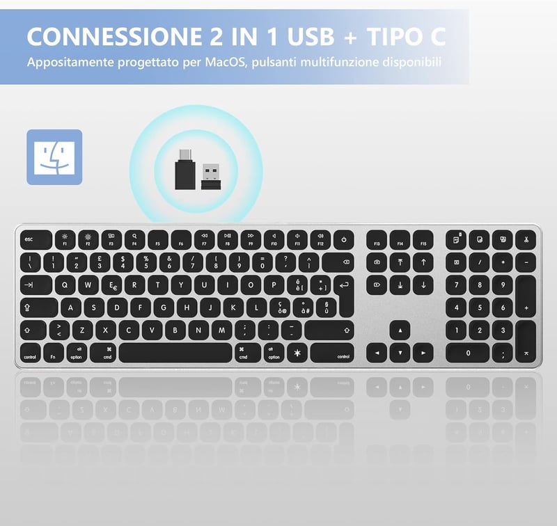 seenda Vezeték Nélküli Billentyűzet Mac-hez - Háttérvilágítás, USB és Type-C Vevőegység, AZERTY Francia Kiosztás, Újratölthető, Apple iMac/M