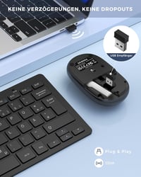 seenda Vezeték Nélküli Mini Billentyűzet és Egér Szett - Kompakt, Hordozható, USB Vevővel, PC/Laptop/Smart TV Kompatibilis, QWERTZ Kiosztás, 3