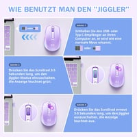 Seenda Vezeték Nélküli USB C Egér Jiggler Funkcióval - Újratölthető, Kettős Vevőegységgel, MacBook Kompatibilis, Lila 5