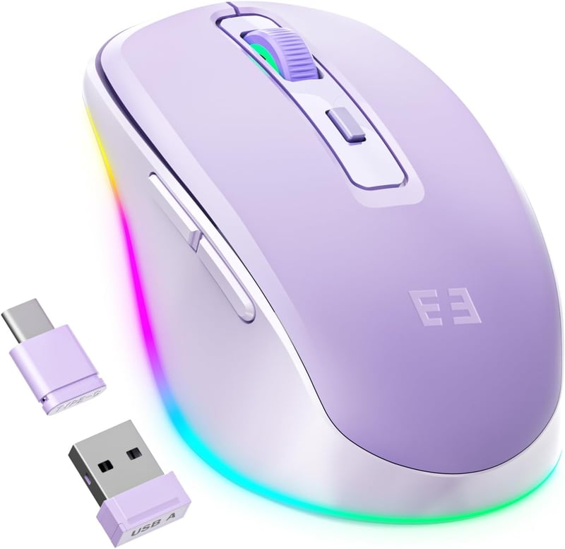 Seenda Vezeték Nélküli USB C Egér Jiggler Funkcióval - Újratölthető, Kettős Vevőegységgel, MacBook Kompatibilis, Lila