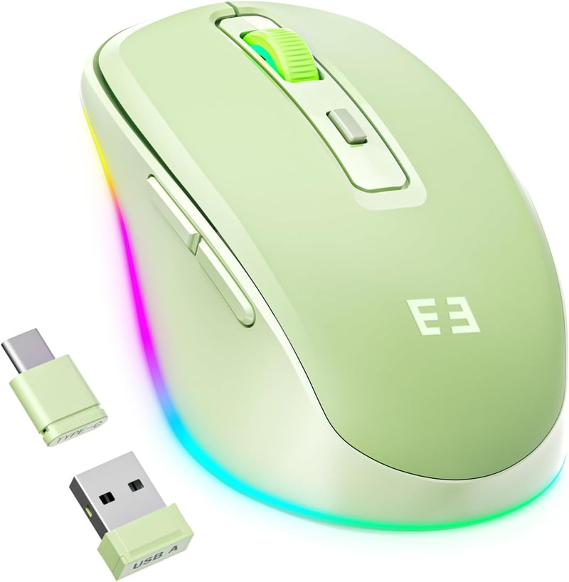 Seenda Vezeték Nélküli USB C Egér Jiggler Funkcióval - Újratölthető, Kettős Vevőegységgel, MacBook, Windows, Android Kompatibilis - Zöld