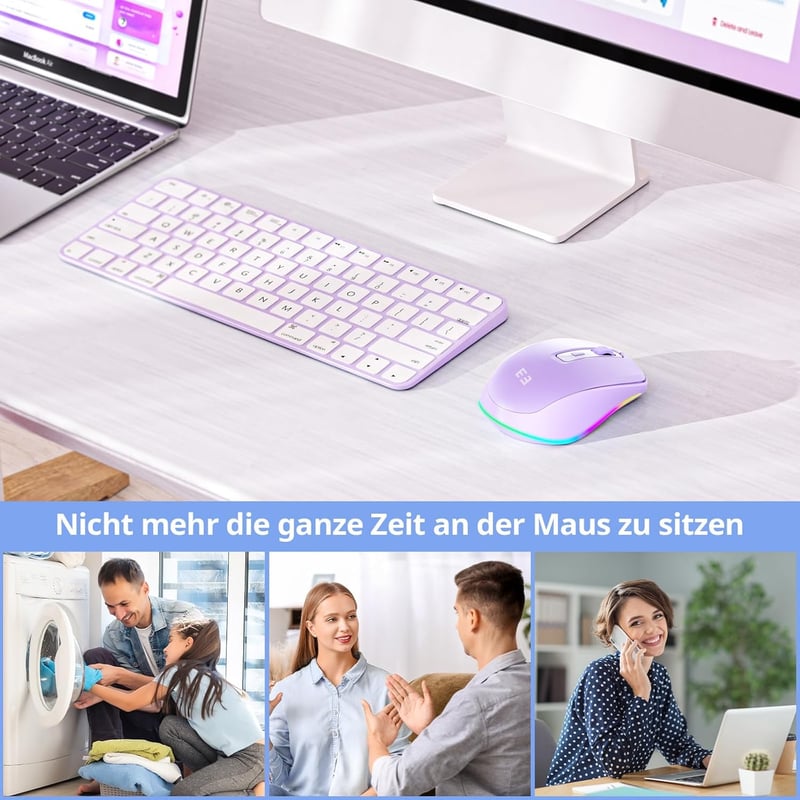 Seenda Vezeték Nélküli USB C Egér Jiggler Funkcióval - Újratölthető, Kettős Vevőegységgel, MacBook Kompatibilis, Lila