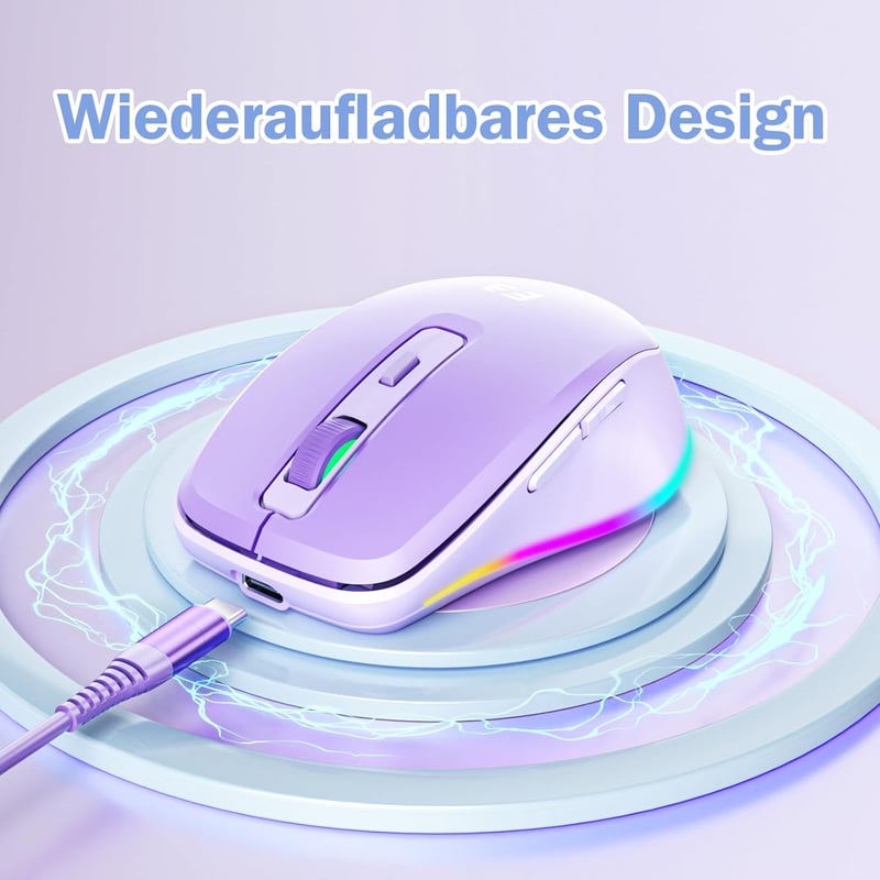Seenda Vezeték Nélküli USB C Egér Jiggler Funkcióval - Újratölthető, Kettős Vevőegységgel, MacBook Kompatibilis, Lila