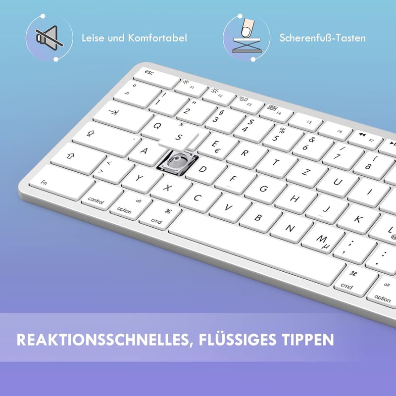 seenda Vezetékes Mac Billentyűzet, Kábellel és Type C/USB Porttal, Német QWERTZ Layout, Kizárólag Mac OS/iOS Rendszerekhez, Ezüst-Fehér