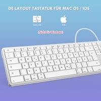 seenda Vezetékes Mac Billentyűzet, Kábellel és Type C/USB Porttal, Német QWERTZ Layout, Kizárólag Mac OS/iOS Rendszerekhez, Ezüst-Fehér 2