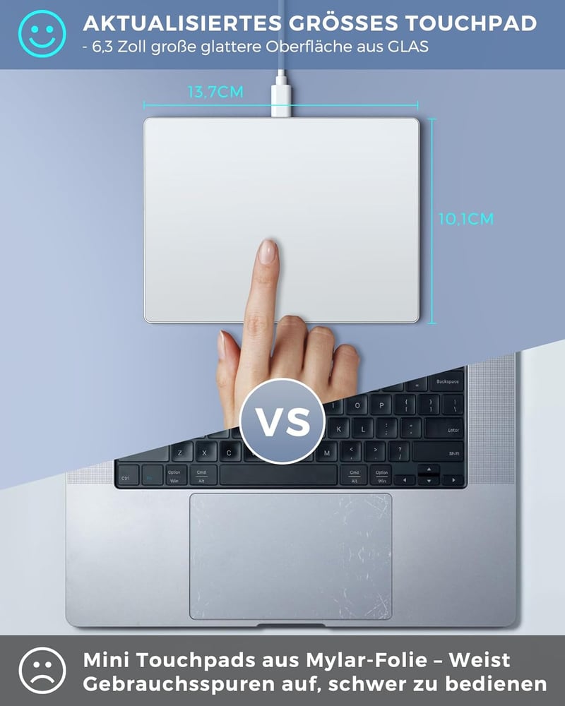 seenda Vezetékes Touchpad PC-hez, Edzett Üveg Felülettel és Alumínium Alappal, Nagy Pontosságú Navigáció, Külső Érintőpad Windows 10/11 Rend