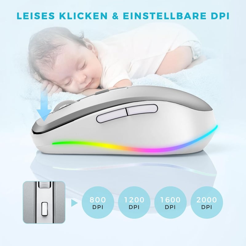 seenda Wireless LED egér töltővel, csendes 2.4G USB, 2000 DPI, PC/Laptop/Mac