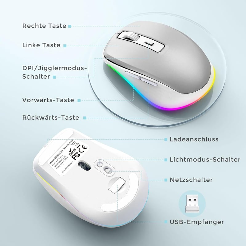 seenda Wireless LED egér töltővel, csendes 2.4G USB, 2000 DPI, PC/Laptop/Mac