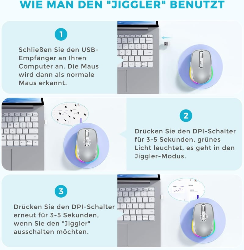 seenda Wireless LED egér töltővel, csendes 2.4G USB, 2000 DPI, PC/Laptop/Mac