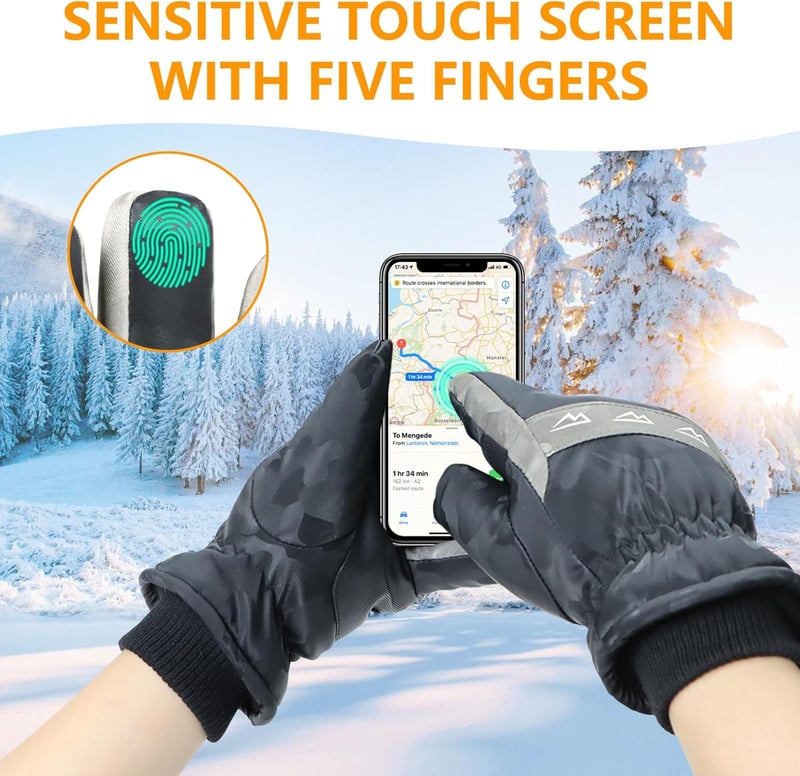 Mănuși de iarnă impermeabile seenlast, unisex, cu funcție touchscreen - Mănuși de schi din poliester, căptușite, rezistente la vânt, pentru drumeții și ciclism