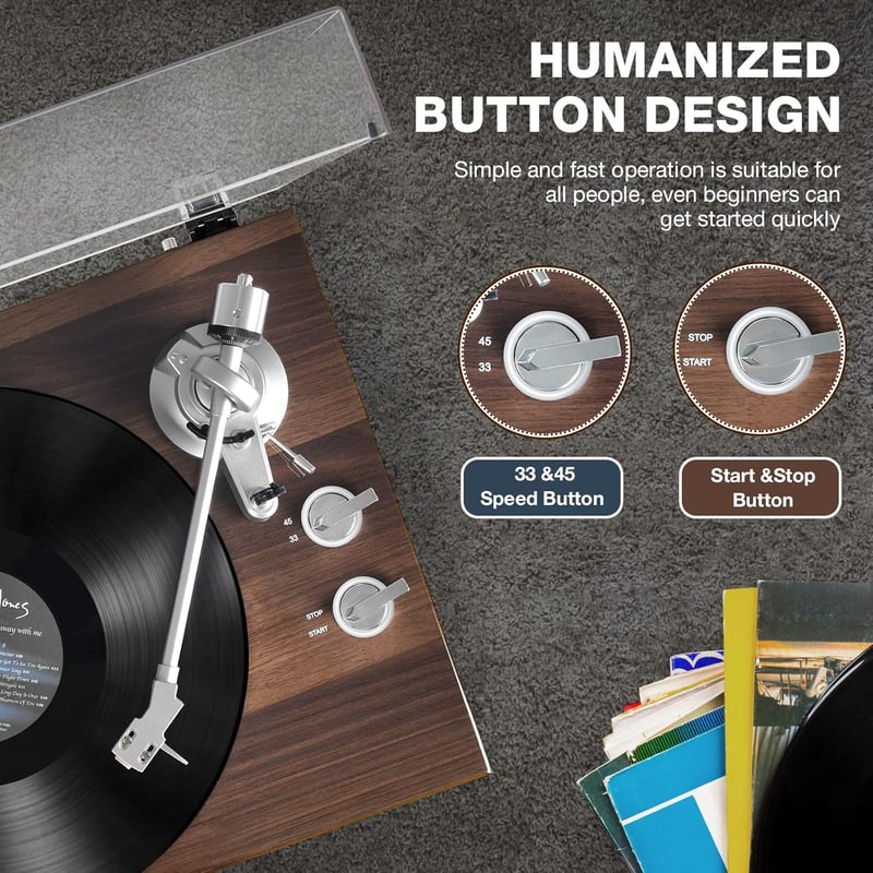 SeeYing Bluetooth Lemezjátszó Szíjhajtású Bakelit Zenelejátszó 33/45 RPM Phono Előerősítővel és Mágneses Hangszedővel