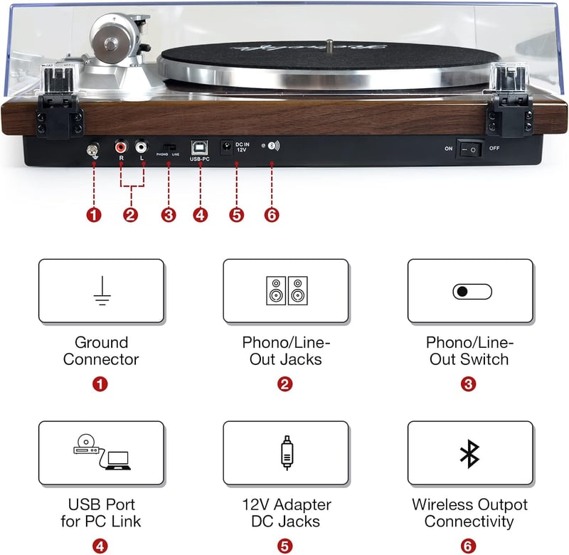 SeeYing Bluetooth Lemezjátszó Szíjhajtású Bakelit Zenelejátszó 33/45 RPM Phono Előerősítővel és Mágneses Hangszedővel