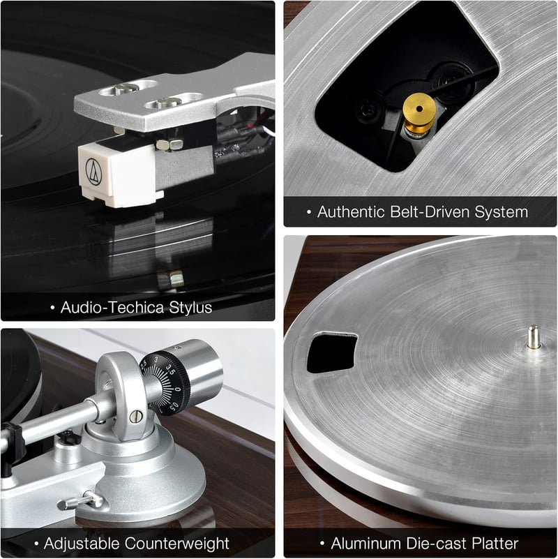 SeeYing Bluetooth Lemezjátszó Szíjhajtású Bakelit Zenelejátszó 33/45 RPM Phono Előerősítővel és Mágneses Hangszedővel