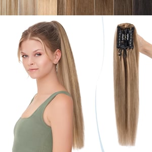SEGO Remy ekstenzija repa od ljudske kose s kopčom, ravna - čokoladno smeđa/plava balayage - 50 cm, 120 g