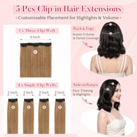 SEGO Clip-In predlžovanie pravými vlasmi, 5 kusov so 7 sponkami, Remy ľudské vlasy, prirodzený neviditeľný vzhľad, 25 cm, odtieň #06 3