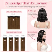 SEGO Clip-In predlžovanie vlasov z pravých vlasov, 5 pásov, 7 klipov, Remy ľudské vlasy, prirodzené, neviditeľné, 25 cm, farba #04 3