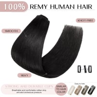 SEGO Clip-In Valódi Hajhosszabbítás 8 Darabos Szett, 100% Remy Emberi Haj, Egyenes, Fekete, 45 cm 2
