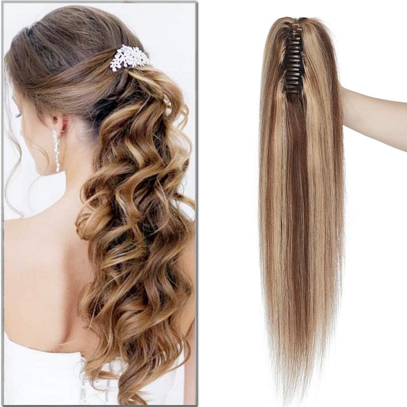 SEGO Remy valódi hajból készült lófarok extension, klip-in - fehéresbarna/világosszőke (#12p613) - 35 cm