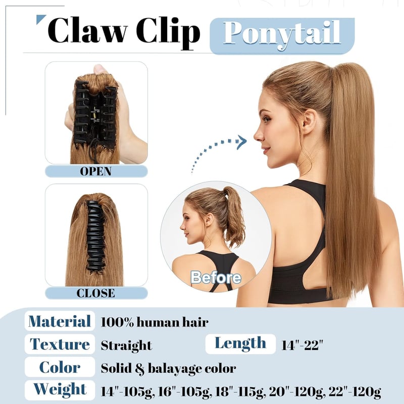 SEGO Valódi Hajból Készült Lófarok Kiterjesztés Clip-In 35cm Világosbarna #6 105g