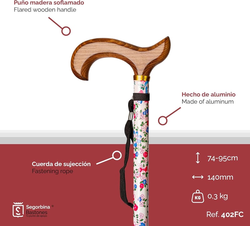 Segorbina de Bastones alumínium sétabot 74-95 cm magasságig állítható fa fogantyúval
