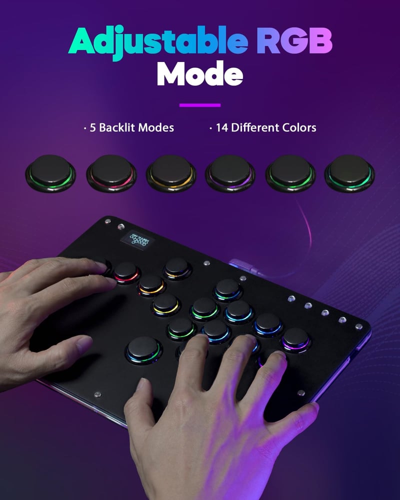 Sehawei Arcade Stick R16 16 gombos arcade kontroller PC/PS3/PS4/Switch-hez RGB LED