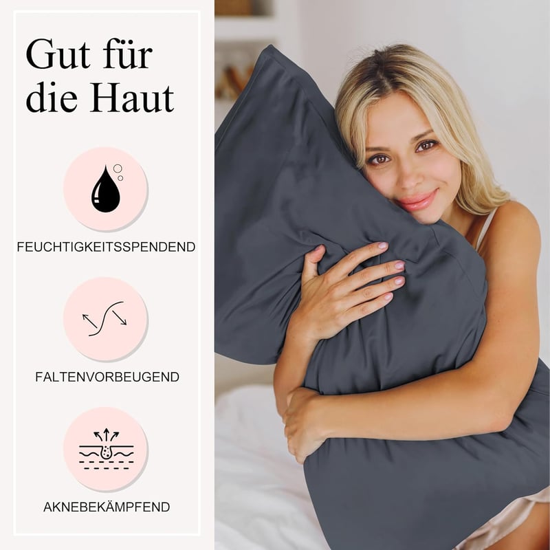 Seiwohl 2db szatén párnahuzat 40x80cm sötétszürke selyem hajápolás
