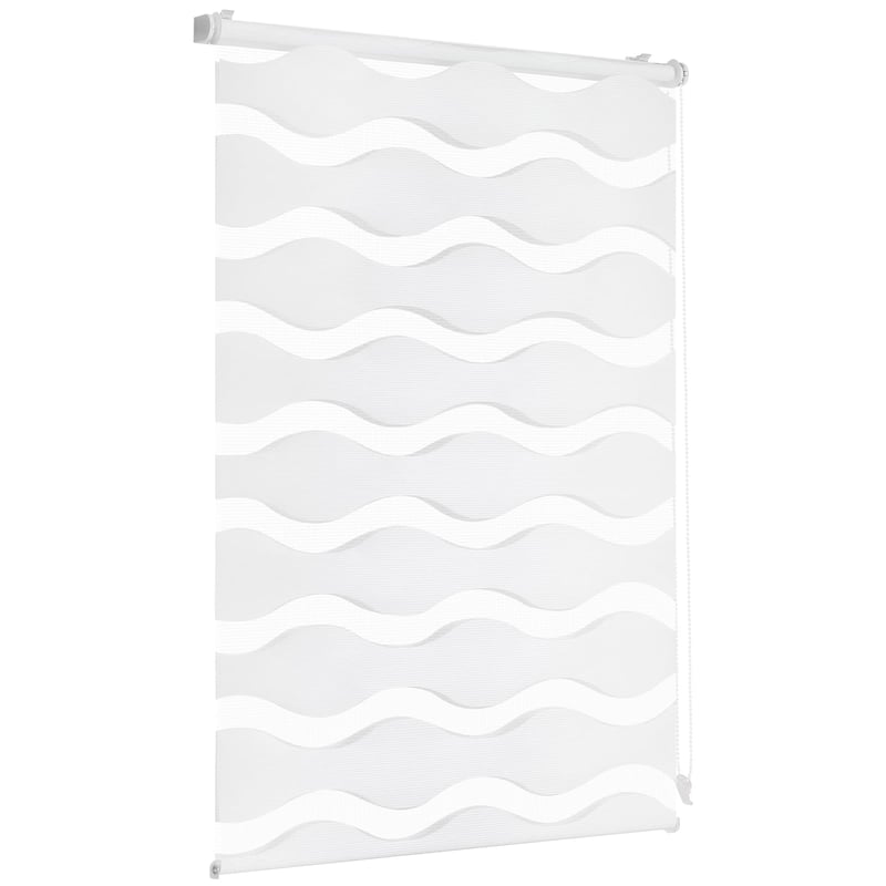Dvojitá roleta Sekey so vlnovým vzorom, upevnenie Klemmfix bez vŕtania na okno, 90x130 cm, biela, duo roleta, tieniaca roleta