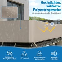 Sekey Erkélyárnyékoló Takarás 0,75x4m - Taupe Színű Átlátszatlan Poliészter Szélfogó, UV-Védelemmel, Fűzőszemekkel és Rögzítőkkel Erkélyre,  3