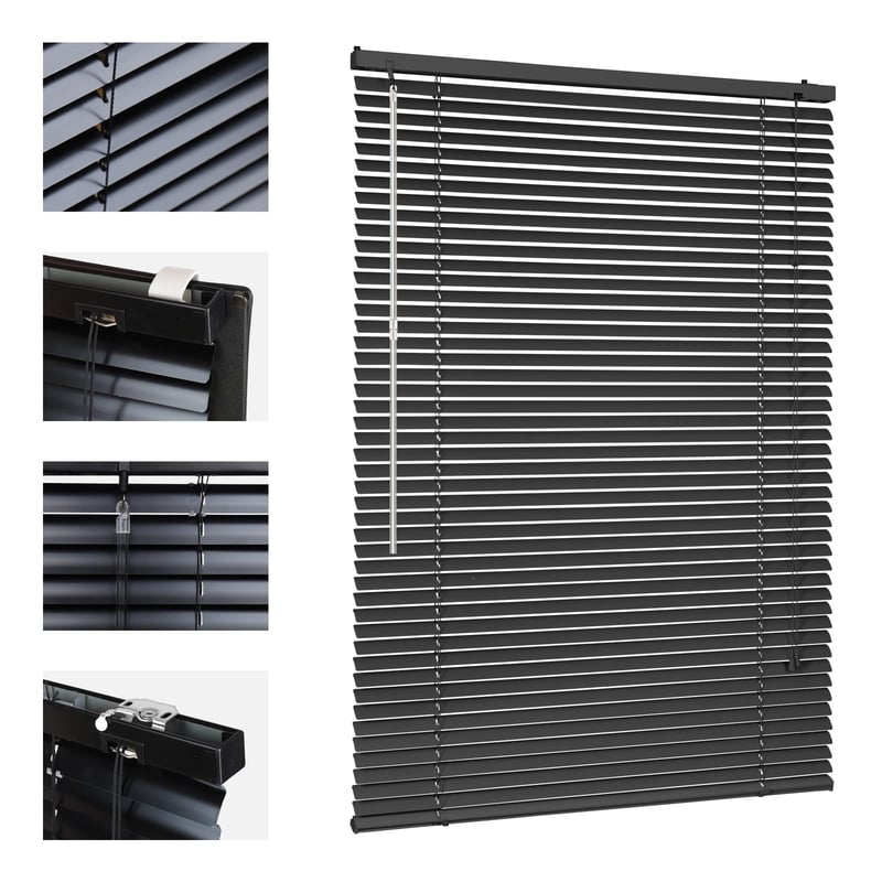 Sekey Klemmfix aluminijske rolete za prozor, 25 mm lamele, montaža bušenjem, s materijalom za montažu, 80x160 cm, crne