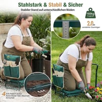 Sekey výškovo nastaviteľná záhradná kľačadlo a lavička, nosnosť 160 kg, skladacia záhradná stolička s vreckami na náradie, zelená, 60x50x28 cm, štandardná 3