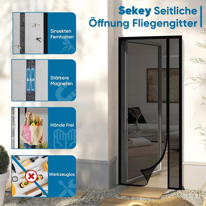Sekey Mágneses Szúnyogháló Függöny 70x200 cm, Macskakarmok Ellen, Könnyű Felszerelés