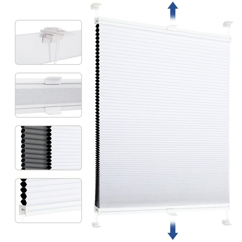 Sekey saćaste plise zavjese bez bušenja, 100% zamračivanje, Klemmfix, s aluminijskom vodilicom, bijelo-siva, 60x100 cm (ŠxV)