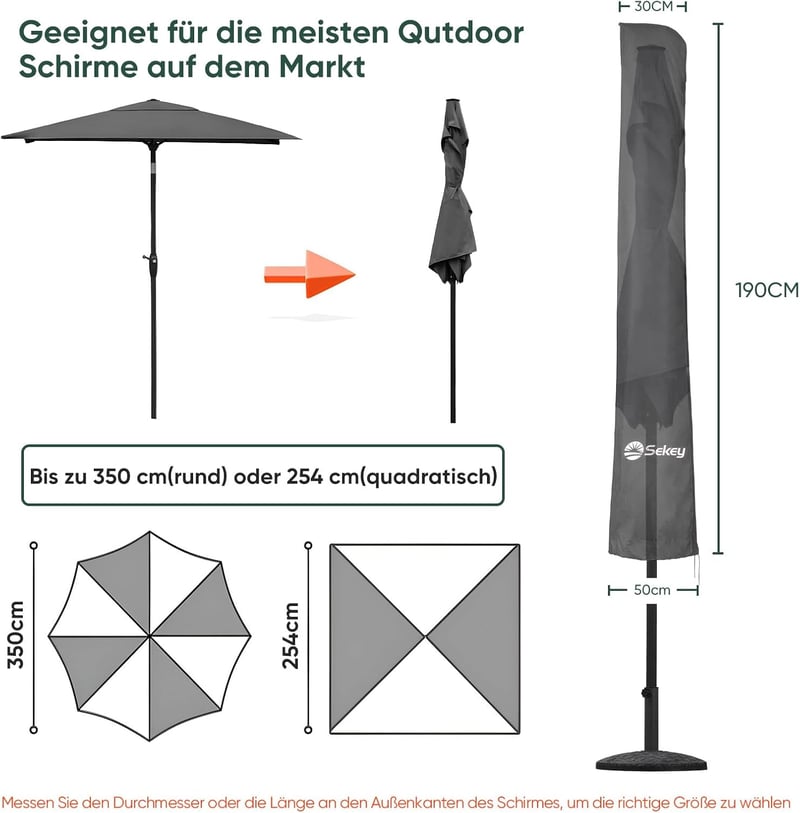 Sekey Napernyő Védőhuzat 350 cm / 200x300 cm Kerti Ernyőhöz Vízálló