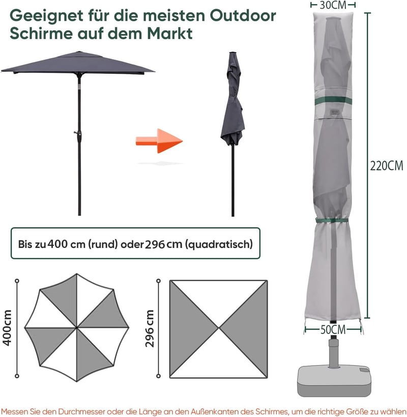 Sekey Napernyő Védőhuzat 350cm/200x300cm Szellőzőlyukakkal Vízálló Szürke