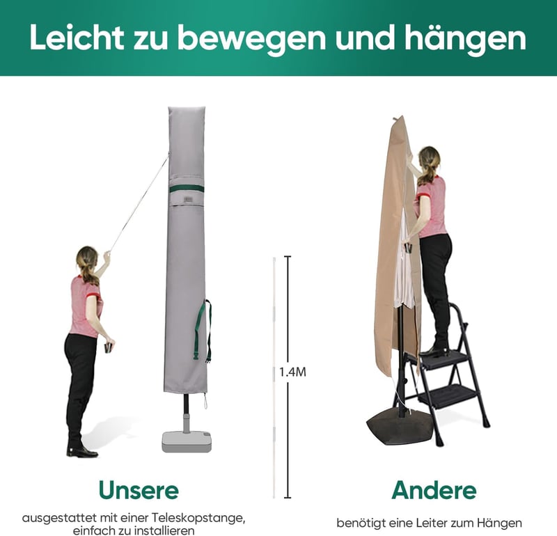 Sekey Napernyő Védőhuzat 350cm/200x300cm Szellőzőlyukakkal Vízálló Szürke