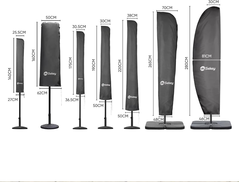 Sekey Prémium Napernyő Védőhuzat 300 cm Ernyőkhöz | Vízálló, UV 50+ Védelem | Beépített Szerelőrúd és Cipzár | 175 x 30,5/36,5 cm | Sötétszü