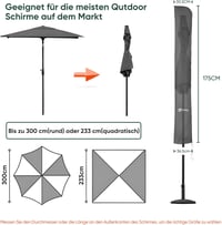 Sekey Prémium Napernyő Védőhuzat 300 cm Ernyőkhöz | Vízálló, UV 50+ Védelem | Beépített Szerelőrúd és Cipzár | 175 x 30,5/36,5 cm | Sötétszü 2