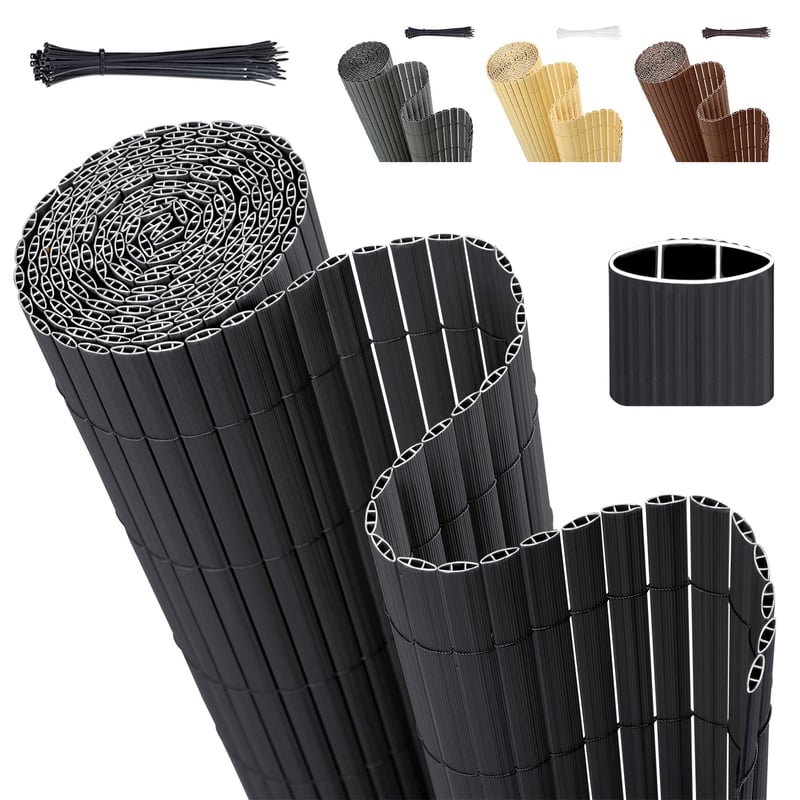 Sekey PVC balkónová zástena 120x300 cm, dvojité vystuženie, zástenový plot, ochrana proti vetru, vodoodolná, bez vŕtania, s káblovými sťahovacími páskami, antracitová