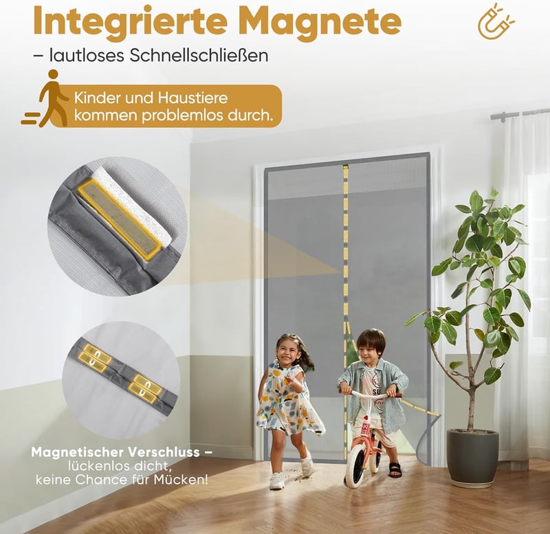 Sekey Szúnyogháló Ajtóra Mágneses Rögzítés Velcro 110x220cm Szürke