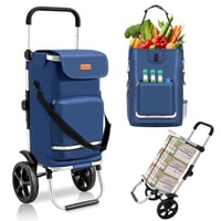 Sekey XXL Bevásárlókocsi – Összecsukható Alumínium Gurulós Táska Magasságállítható Fogantyúval, 35 kg Teherbírás, Kék, 36x42x98 cm 1