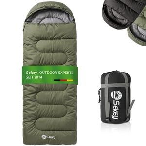 Sekey zelena vreća za spavanje 220x80 cm, 1,35 kg, troslojna, 2 u 1 (može se koristiti i kao pokrivač), 10-20°C, odvojena ventilacija za stopala, za kampiranje i boravak na otvorenom
