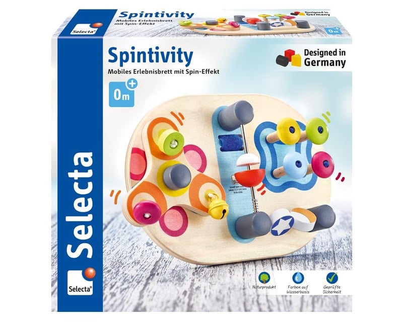 Selecta 62064 Spintivity Drevená didaktická motorická tabuľa, 20 cm, detská hra na zručnosť