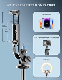 SelfieShow Selfie Stick și Trepied pentru Smartphone de 163,5 cm cu Telecomandă Bluetooth, Compatibil cu iPhone și Android 4