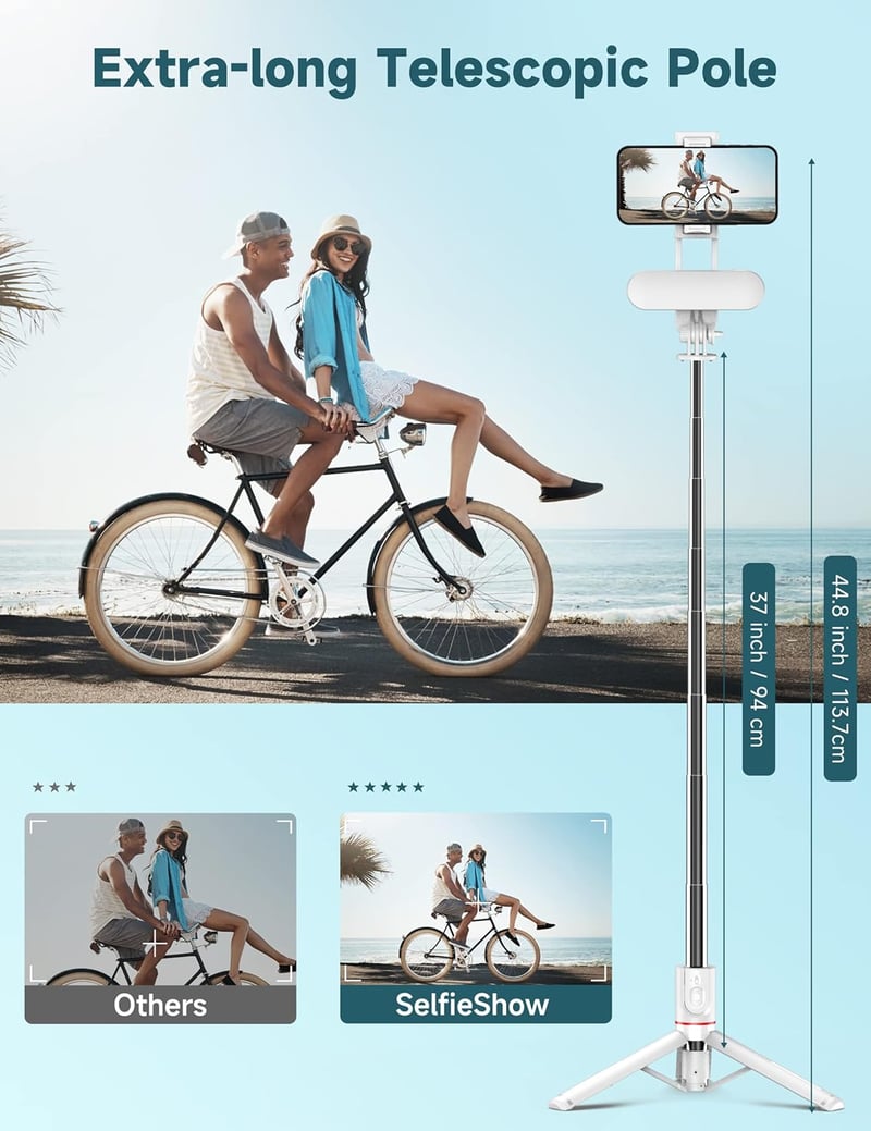 SelfieShow Szelfibot Tripod 111cm Vezeték Nélküli Távirányítóval és Kitöltő Fénnyel