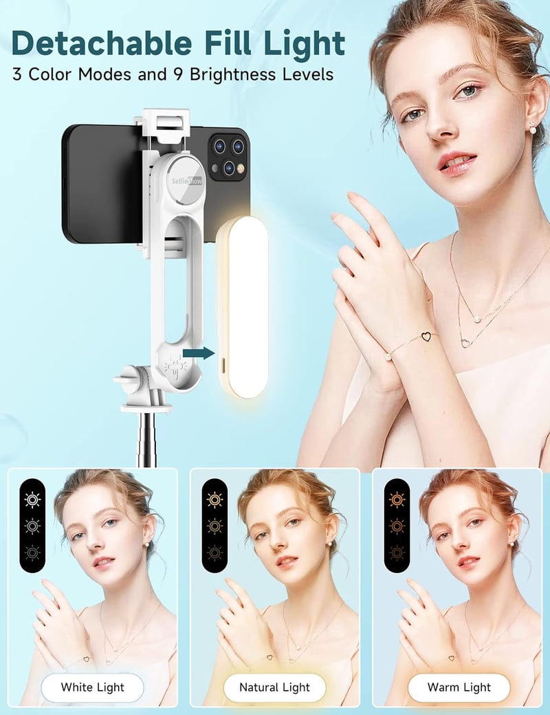 SelfieShow Szelfibot Tripod 111cm Vezeték Nélküli Távirányítóval és Kitöltő Fénnyel