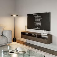 Comodă TV Selsey Wisconsin, nuc, 150x30x30 cm, suport TV suspendat cu ușă culisantă și sistem Push to Open, mobilier pentru living 5