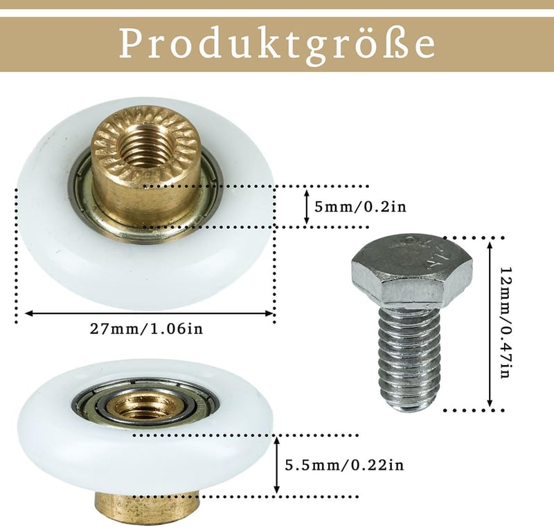 Selyse 8 db rozsdamentes acel zuhanyajtó görgő készlet 19 23 25 27 mm átmérő csúszós zuhanykabin ajtóhoz cseregörgő 27 mm