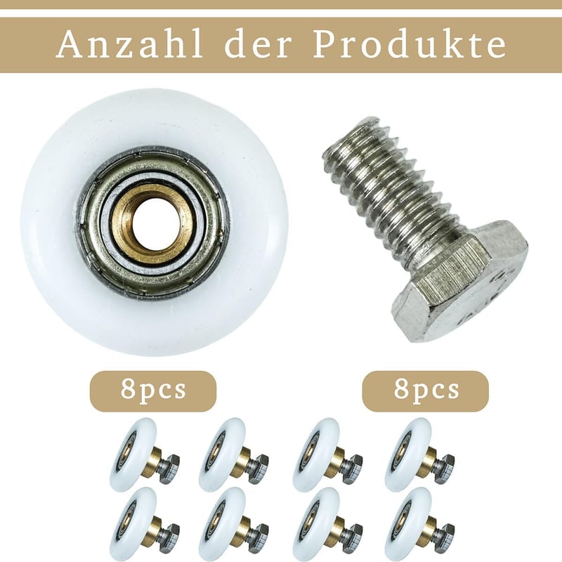 Selyse 8 db rozsdamentes acel zuhanyajtó görgő készlet 19 23 25 27 mm átmérő csúszós zuhanykabin ajtóhoz cseregörgő 27 mm